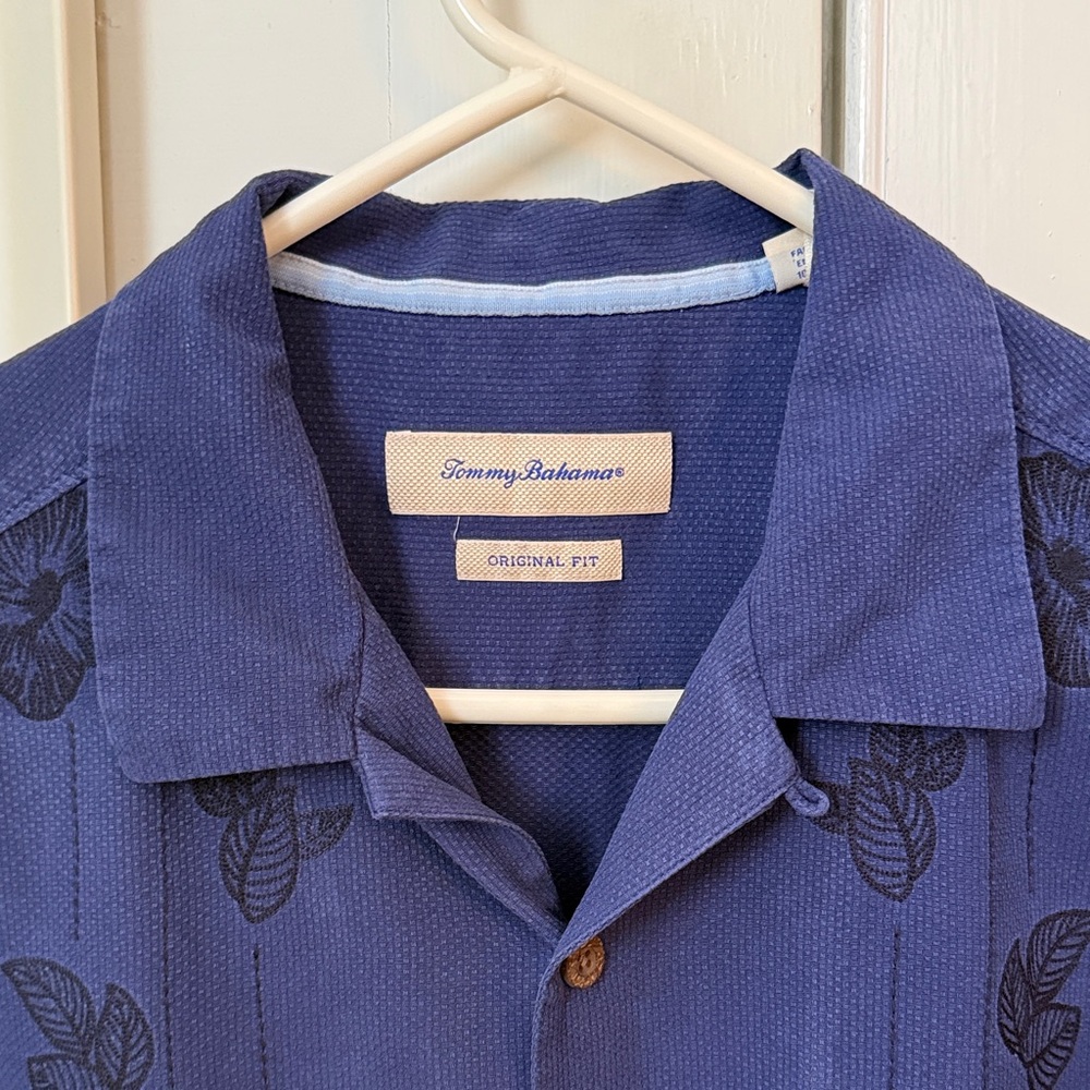 Tommy Bahama Blue Casual Raw Silk Button Down Shirt, vintage - Picture 4 of 6